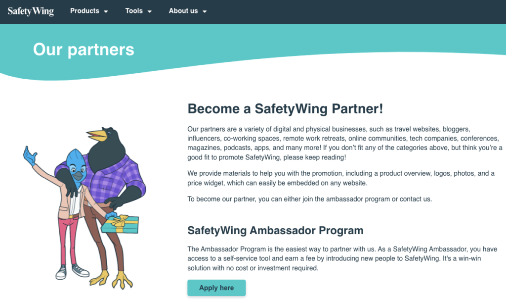 Travel affiliate programs safety wings image